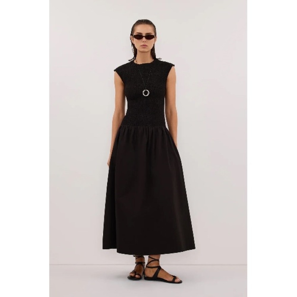 DISSH Black Midi Dress with Textured Bodice